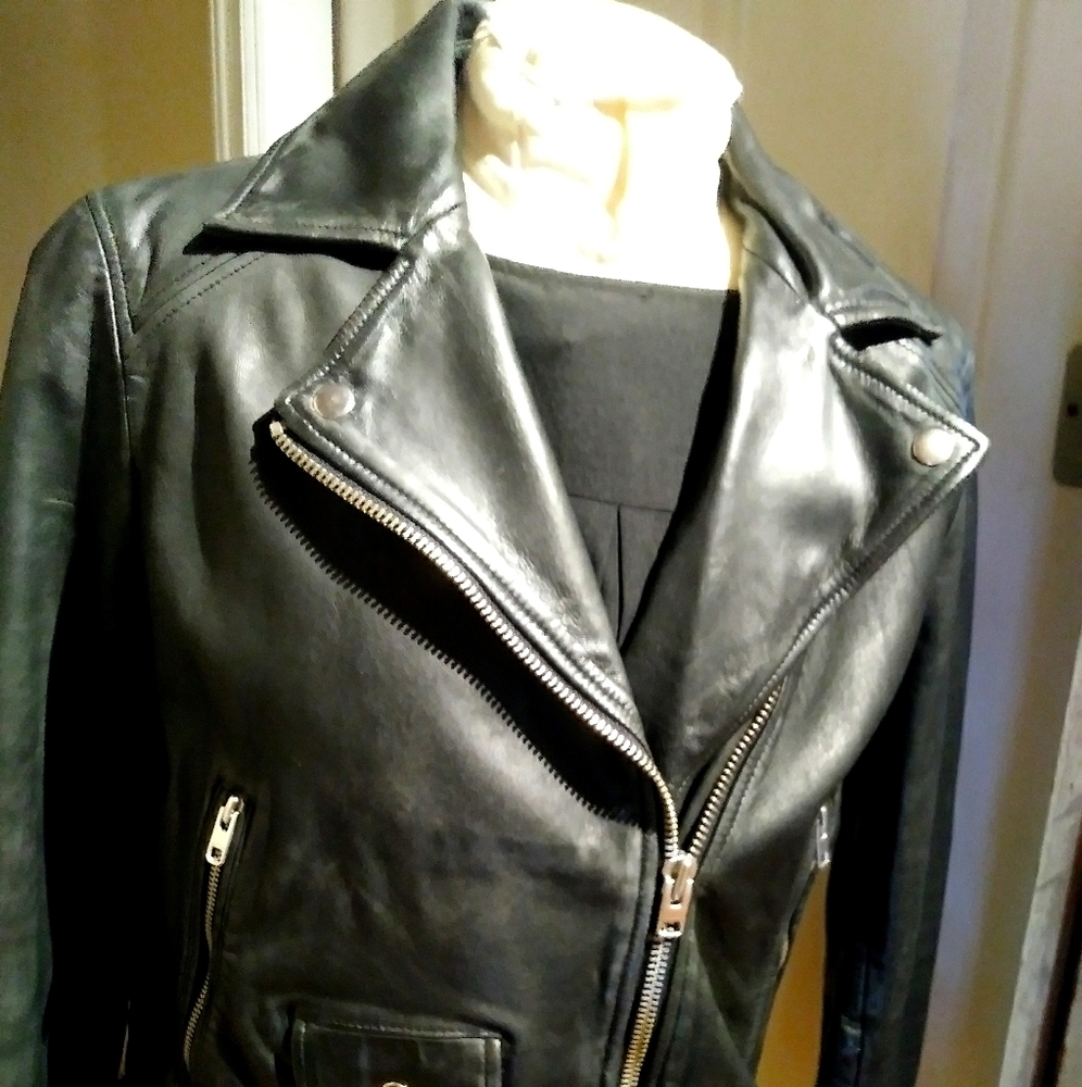 Topshop Black Leather Moto Jacket